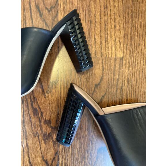 Kate Spade Black Leather Slide Mules w Geometric Glossy Stacked Heel 7.5 - Picture 4 of 7